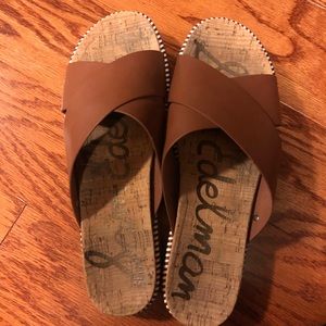 Sam Edelman Leather Tan Slides/Sandals, Sz. 10
